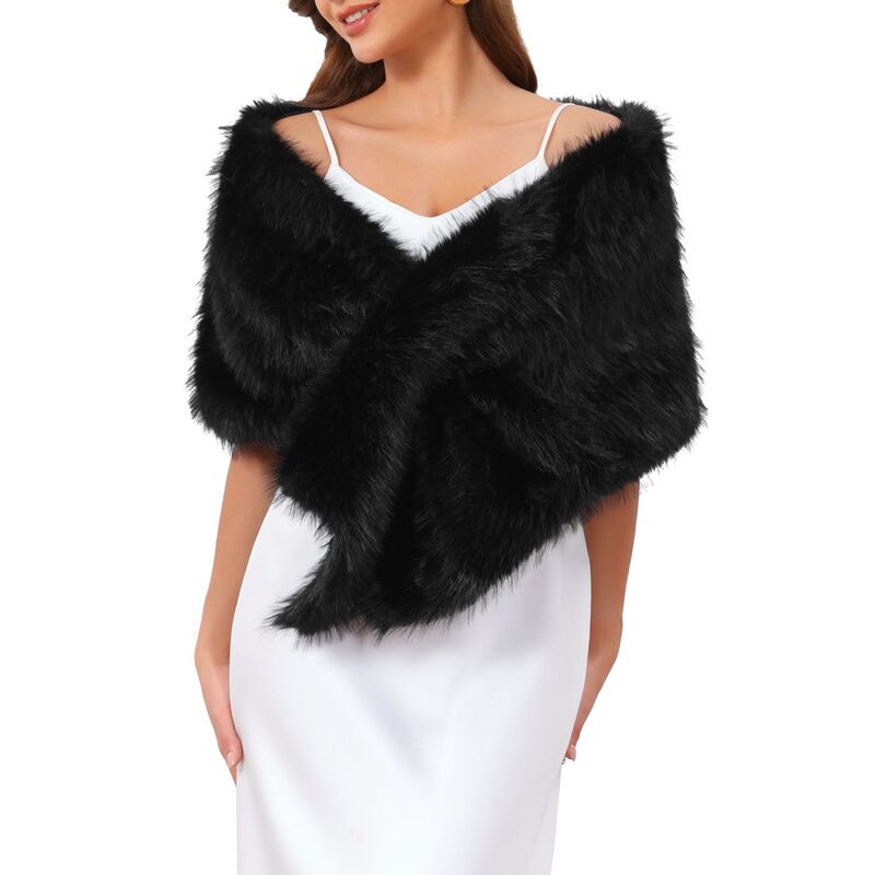 インスパイア シック レディース アウター ジャケット・ブルゾン INSPIRE CHIC Women's Faux Fur Shrug for Wedding Bridal Stole Cocktail Evening Wrapshawls Black ブラック｜ReVida 店