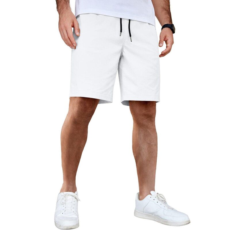 クーファンディ メンズ ボトムス ハーフパンツ・ショーツ ショートパンツ コットン COOFANDY Men's Casual Shorts Cotton Elastic Waist Drawstring Shorts Lightweight Summer Beach Shorts White ホワイト｜ReVida 店