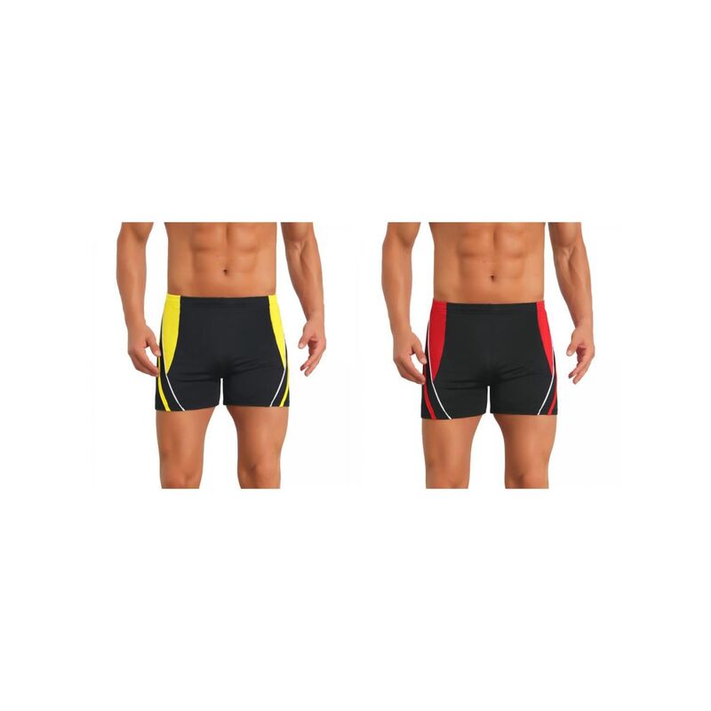 インスパイア シック メンズ 水着 ハーフパンツ・ショーツ ショートパンツ INSPIRE CHIC 2 Packs Color Block Swimwear Shorts for Men's Adjustable Drawstring Pool Swimming Shorts Red Yellow レッド｜ReVida 店