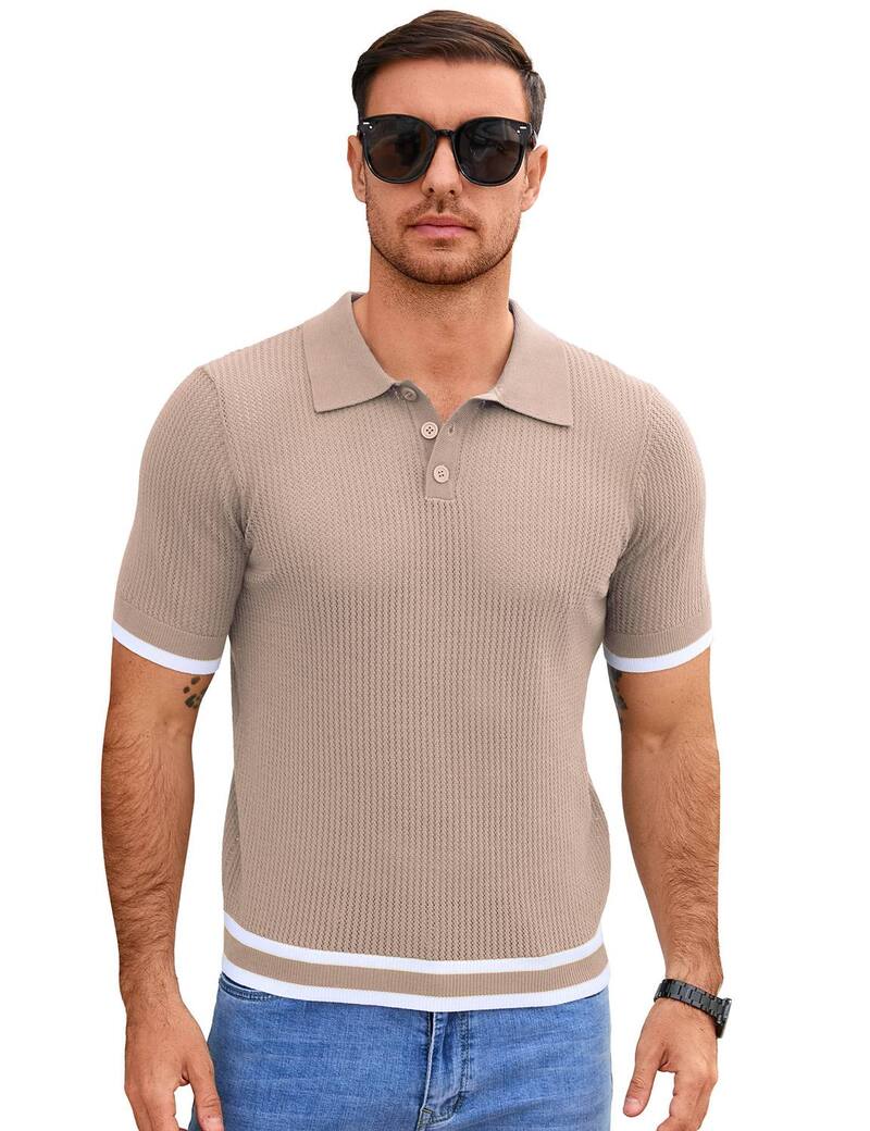 エリートチョイス メンズ アウター ニット・セーター ポロシャツ Elitechoice Men'short Sleeve Polo Knitop Casual Summer Pullover Khaki カーキ|ReVida 店