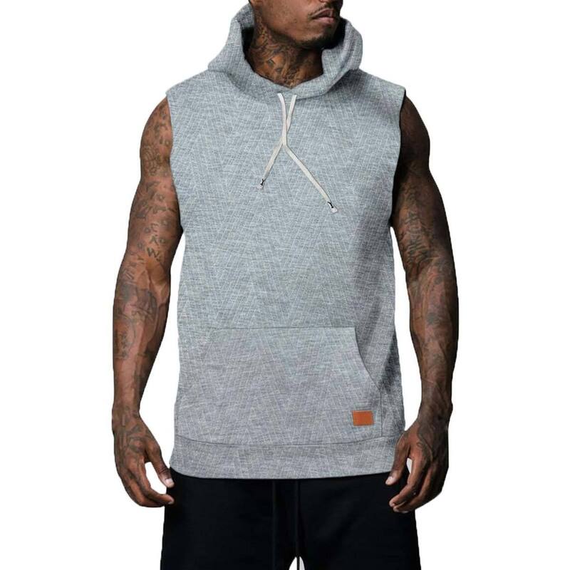 セオリア メンズ トップス Tシャツ ノースリーブ パーカー Seoria Men Sleeveless Hoodie Pullover With Kangaroo Pocket Drawstring Casual Tops Grey グレー|ReVida 店
