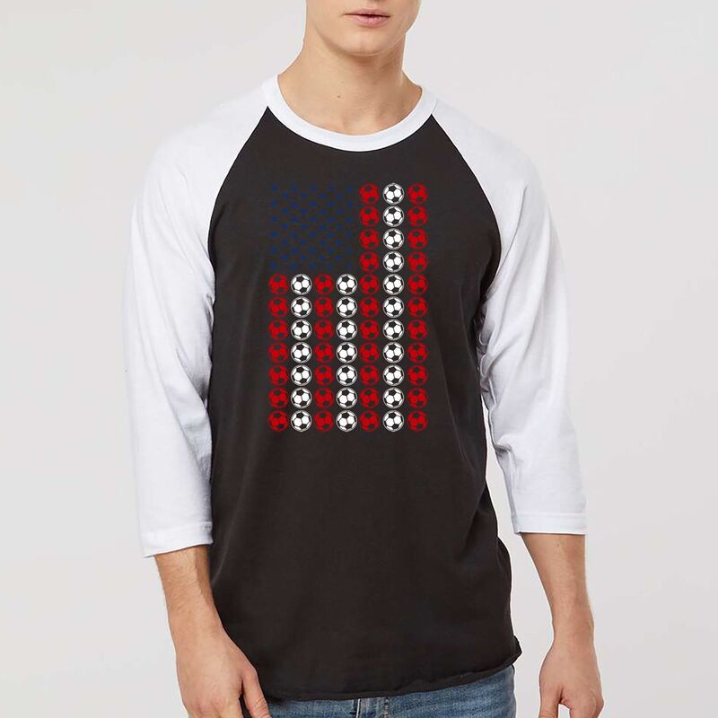 エルエーポップアート メンズ トップス Tシャツ LA Pop Art Soccer Flag - Men's Raglan Baseball Word Art-Shirt Black White ホワイト|ReVida 店