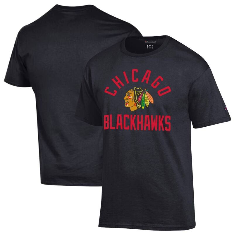 チャンピオン メンズ トップス Tシャツ ジャージー ロゴ Men's Champion Black Chicago Blackhawks Primary Logo Jersey T-Shirt Hwk Black ブラック|ReVida 店