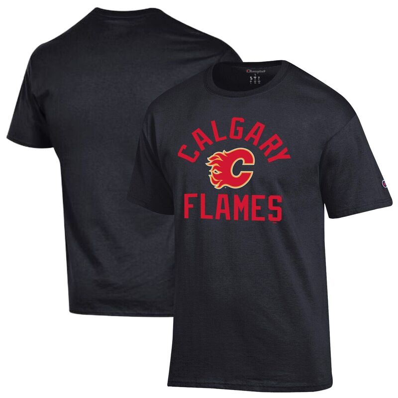 チャンピオン メンズ トップス Tシャツ ジャージー ロゴ Men's Champion Black Calgary Flames Primary Logo Jersey T-Shirt Flm Black ブラック｜ReVida 店 8,151円