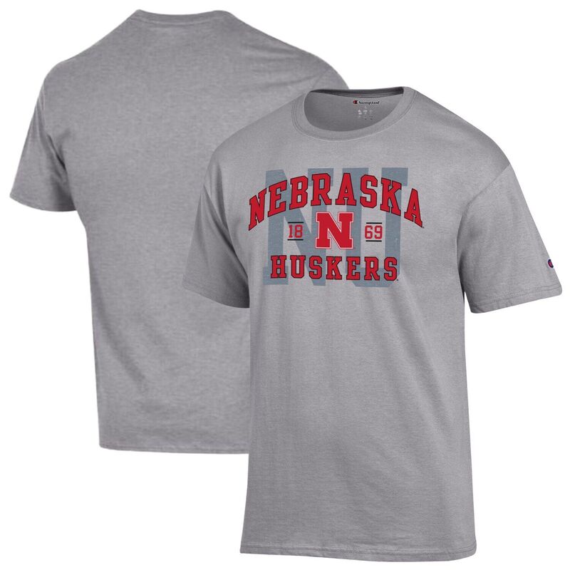 チャンピオン メンズ トップス Tシャツ Men's Champion Heather Gray Nebraska Huskers Varsity T-Shirt Neb Grey グレー|ReVida 店