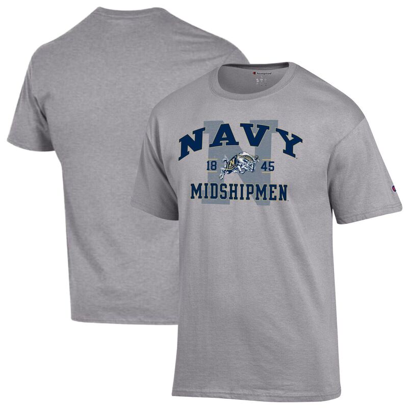 チャンピオン メンズ トップス Tシャツ Men's Champion Heather Gray Navy Midshipmen Varsity T-Shirt Nvy Grey グレー|ReVida 店