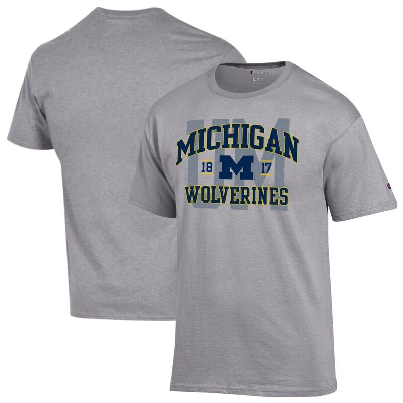 チャンピオン メンズ トップス Tシャツ Men's Champion Heather Gray Michigan Wolverines Varsity T-Shirt Mic Grey グレー|ReVida 店