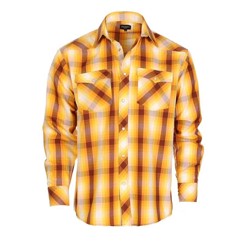 ジョベルティ メンズ トップス Tシャツ Gioberti Men's Western Plaid Long Sleeve Shirt With Pearl Snap-on Gold Brown ブラウン｜ReVida 店