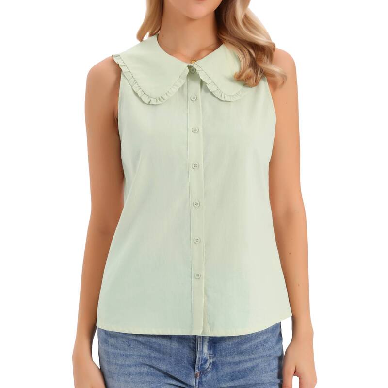 インスパイア シック レディース トップス シャツ ボタンダウン ノースリーブ ダウン ブラウス INSPIRE CHIC Sleeveless Button Down Shirt for Women Peter Pan Collar Casual Tank Tops for Work Classic Blouses Green グリーン|ReVida 店