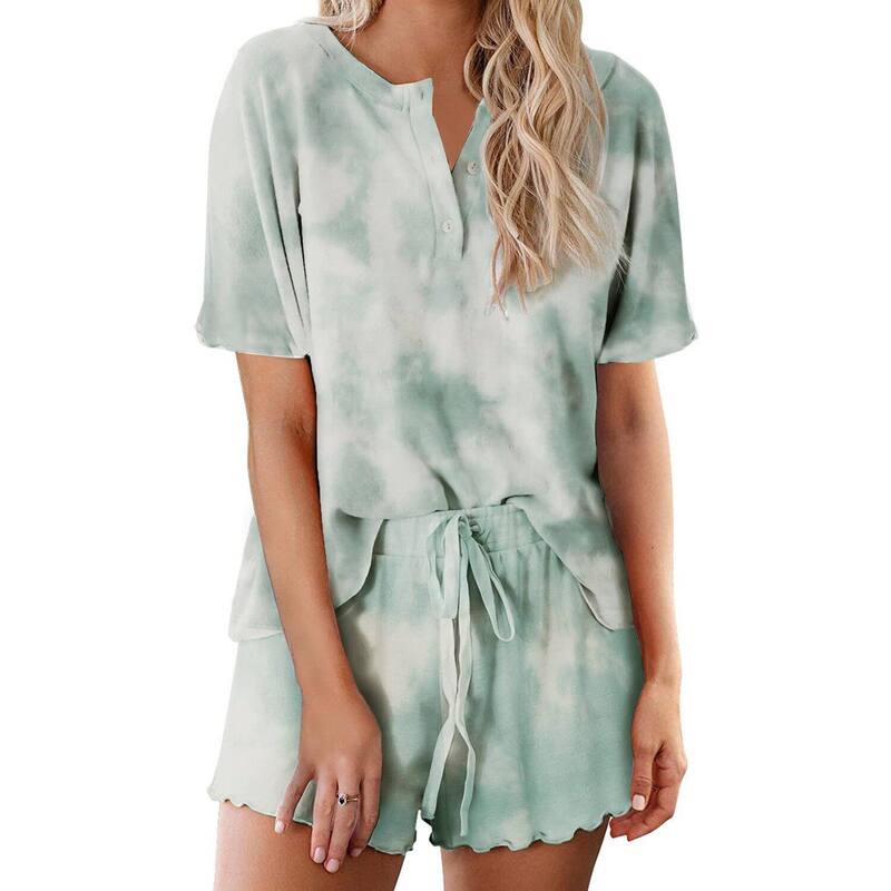 エコアー レディース アンダーウェア ナイトウェア Ekouaer Women ’ soft Lightweight Lounge Set Short Sleeve Top Green Tie Dye グリーン|ReVida 店
