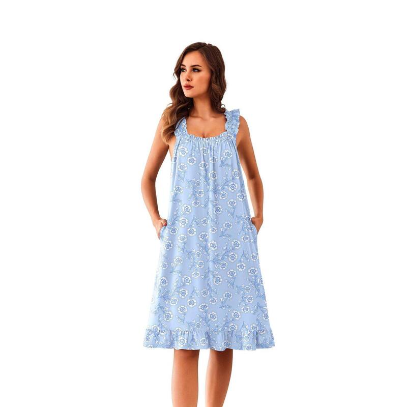 エコアー レディース アンダーウェア ナイトウェア シャツ Ekouaer Womenightgowns & Sleepshirts Nightgowns Victorianight Gowns Night Dressummer Blue Dots ブルー|ReVida 店