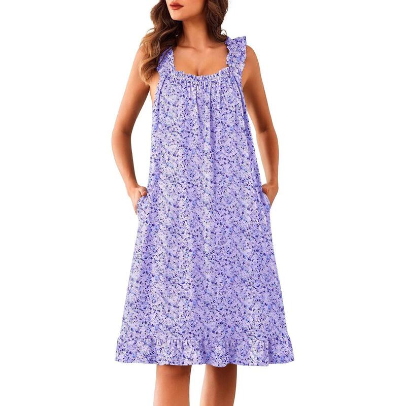 エコアー レディース アンダーウェア ナイトウェア シャツ Ekouaer Womenightgowns & Sleepshirts Nightgowns Victorianight Gowns Night Dressummer Dee purple Print パープル｜ReVida 店