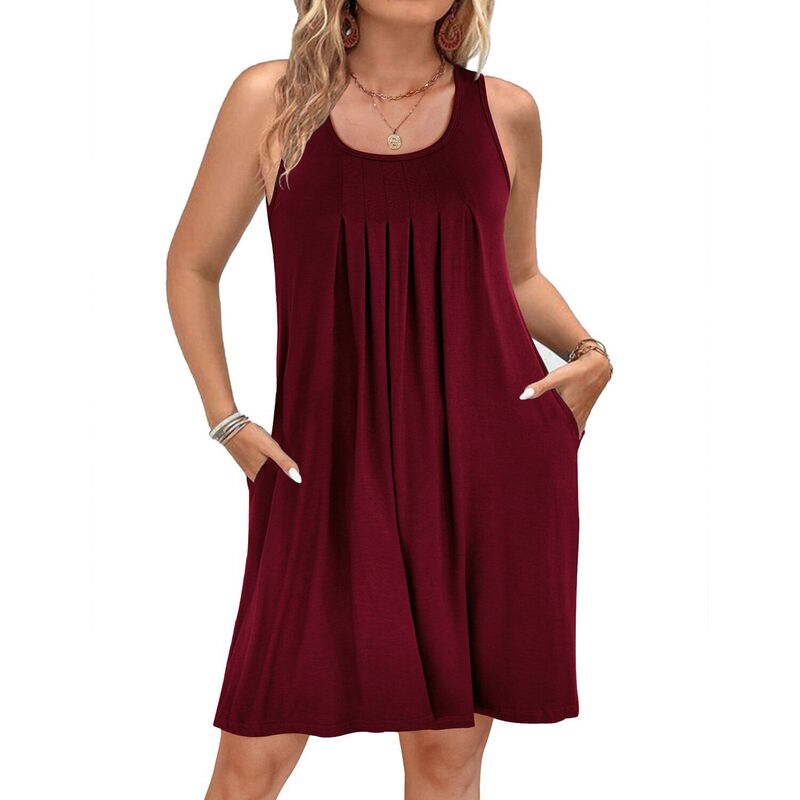エコアー レディース アンダーウェア ナイトウェア プリーツ シャツ Ekouaer Night Gowns for Adult Womens Round Neck Sleep Shirts Pockets Night Shirts Pleated Front Cherry Red レッド｜ReVida 店