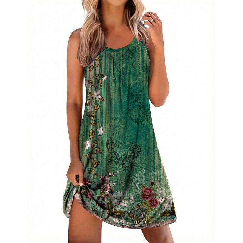 エコアー レディース アンダーウェア ナイトウェア プリーツ シャツ ノースリーブ Ekouaer Womens Nightgown Sleevelessleepwear Wide Strap Sleep Shirt Pleated Scoop Neck Nightshirt Green Flower グリーン｜ReVida 店