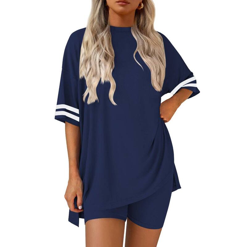 エコアー レディース アンダーウェア ナイトウェア トラックスーツ ショートパンツ Ekouaer Womens Pajamas Two Piece Set Biker Shortset Workoutracksuit Navy ネイビー｜ReVida 店