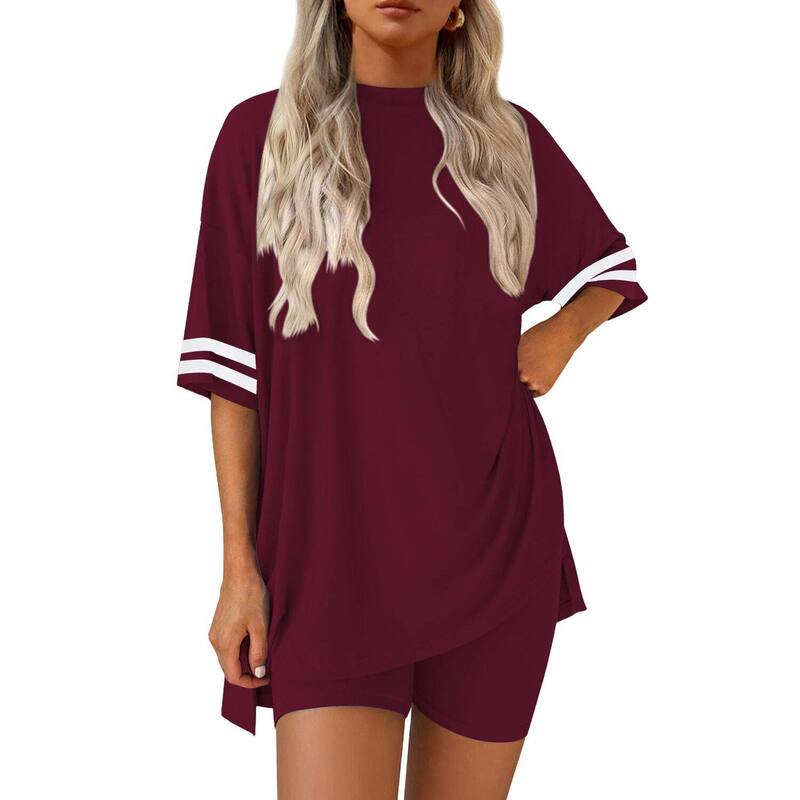 エコアー レディース アンダーウェア ナイトウェア トラックスーツ ショートパンツ Ekouaer Womens Pajamas Two Piece Set Biker Shortset Workoutracksuit Wine ワイン｜ReVida 店
