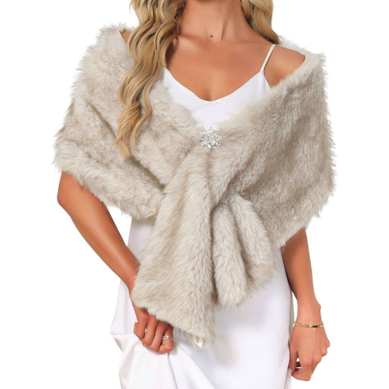 インスパイア シック レディース アウター ジャケット・ブルゾン ケープデザイン キャップ ケープ INSPIRE CHIC Womens Faux Fur Shawl Wrap for Wedding Bridal Winter Cape Stolevening Party Bridesmaid Shrug Apricot アプリコット｜ReVida 店
