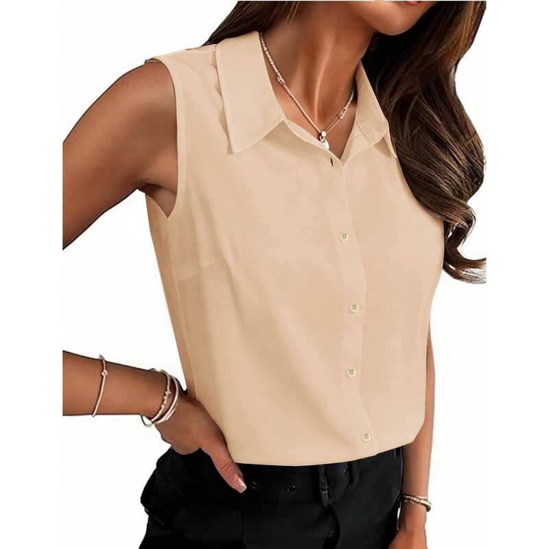 ジーグー レディース トップス シャツ ボタンダウン プラスサイズ ノースリーブ ダウン ブラウス Zeagoo Women' Sleeveless Collar Blouse Plusize Button Down Shirtsleeveless Tops Cream クリーム｜ReVida 店