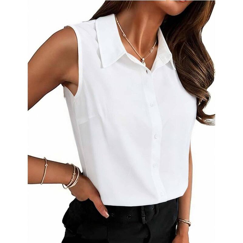 ジーグー レディース トップス シャツ ボタンダウン プラスサイズ ノースリーブ ダウン ブラウス Zeagoo Women' Sleeveless Collar Blouse Plusize Button Down Shirtsleeveless Tops White ホワイト｜ReVida 店 8,725円