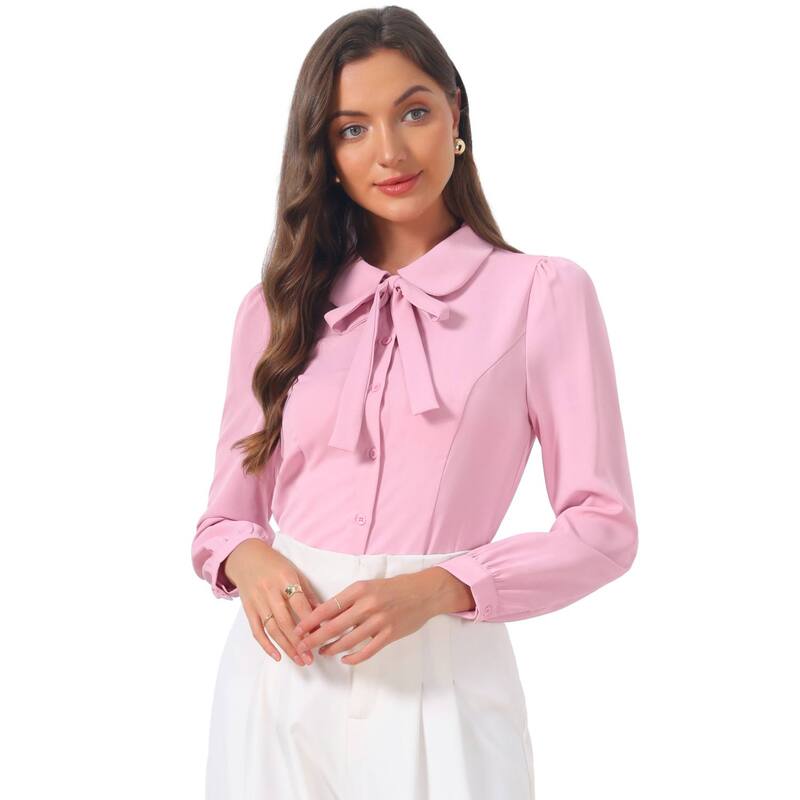 アレグラ ケー レディース トップス シャツ ボタンダウン ブラウス ALLEGRA K Women's Button Down Shirt Peter Pan Collar Tie Neck Workwear Blouses Dusty Pink ピンク|ReVida 店