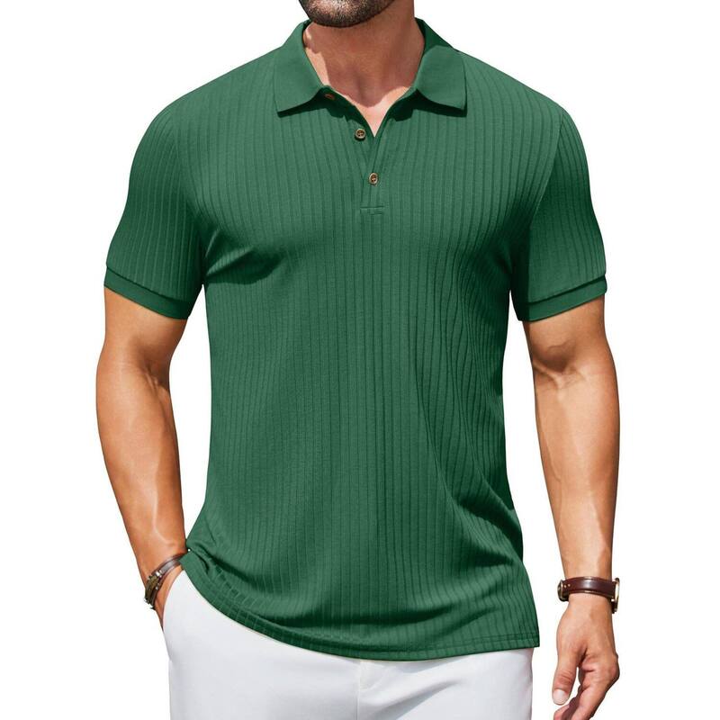 クーファンディ メンズ トップス Tシャツ スリムフィット ポロシャツ リブ COOFANDY Men's Ribbed Polo Shirtshort Sleeve Casual Slim Fit Golf Shirt Polo T-Shirts Green グリーン|ReVida 店