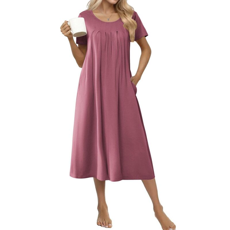 エコアー レディース アンダーウェア ナイトウェア コットン Ekouaer Cottonightgowns for Women Long House Dresses with Pockets Night Gownshort Sleeve Dusty Rose|ReVida 店