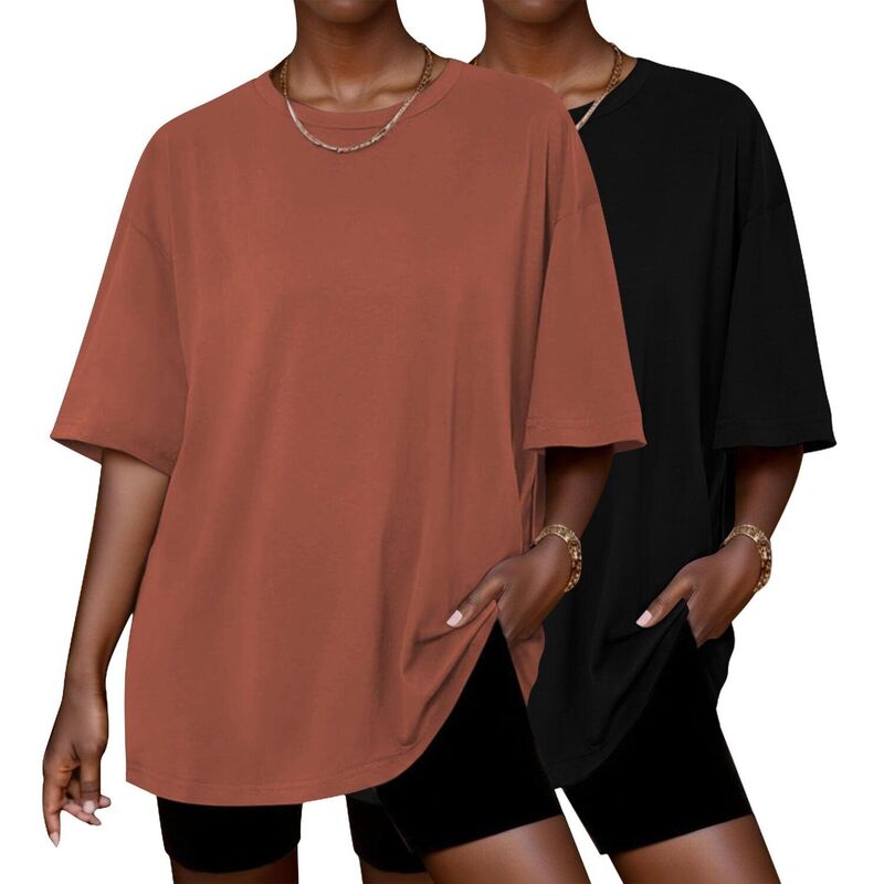エコアー レディース アンダーウェア ナイトウェア Tシャツ Ekouaer 2 Pack Womens Topshort Sleeve Oversized T Shirtsummer Spring Tops Basicasual Tee Top Black Camel ブラック｜ReVida 店 8,036円