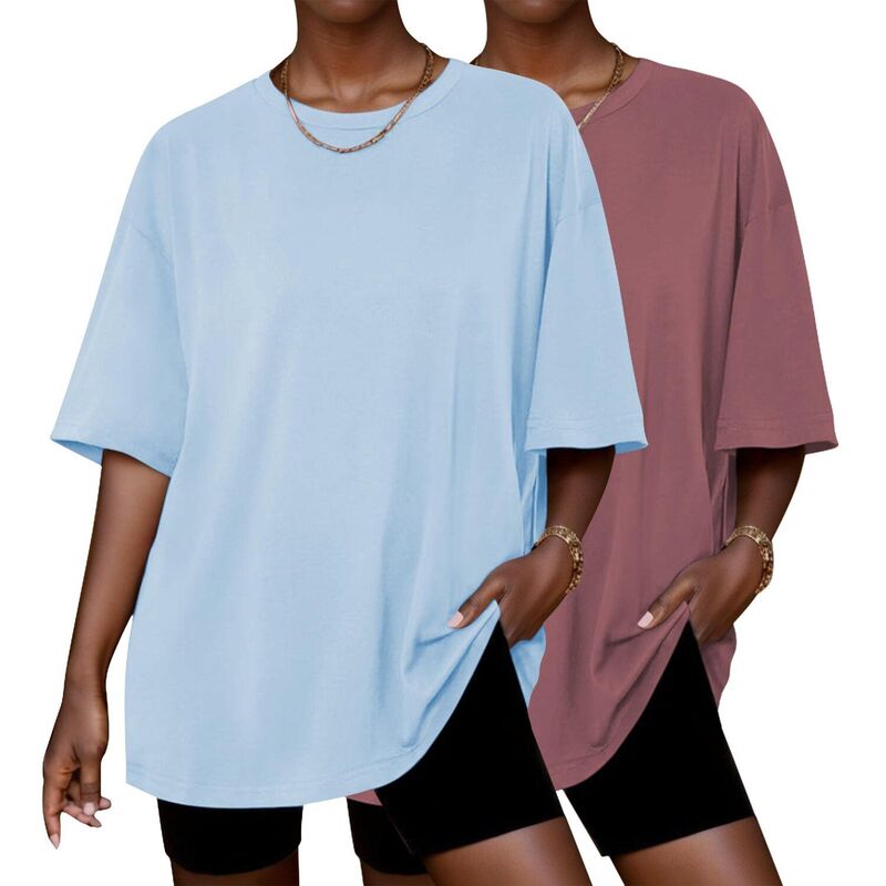 エコアー レディース アンダーウェア ナイトウェア Tシャツ Ekouaer 2 Pack Womens Topshort Sleeve Oversized T Shirtsummer Spring Tops Basicasual Tee Top Clear Blue Old Rose ブルー|ReVida 店