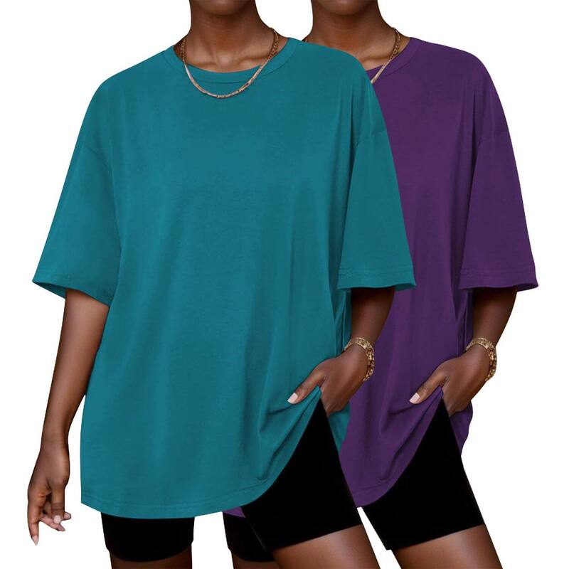 エコアー レディース アンダーウェア ナイトウェア Tシャツ Ekouaer 2 Pack Womens Topshort Sleeve Oversized T Shirtsummer Spring Tops Basicasual Tee Top Green Purple グリーン｜ReVida 店