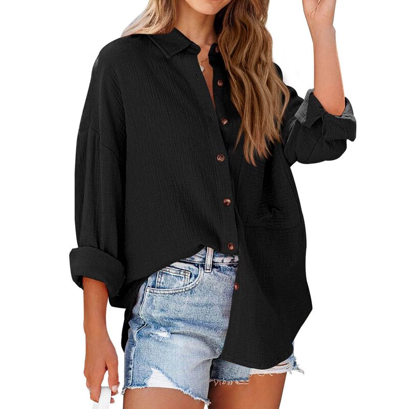 コジョイン レディース トップス シャツ ボタンダウン Kojooin Women's Relaxed Shirt Soft Button Down Long Sleeve Classicasual Oversized Top Black ブラック｜ReVida 店