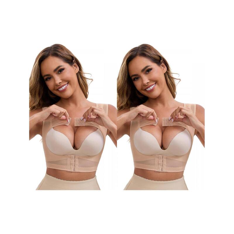 インスパイア シック レディース トップス シャツ INSPIRE CHIC 2 Packs Women's Double Front Closure Push-Up Shapewear Wide Straps Band Posture Corrector Tank Beige ベージュ|ReVida 店