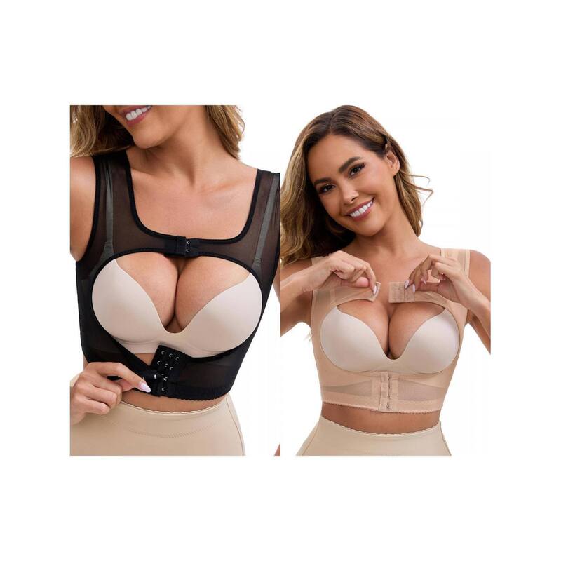 インスパイア シック レディース トップス シャツ INSPIRE CHIC 2 Packs Women's Double Front Closure Push-Up Shapewear Wide Straps Band Posture Corrector Tank Black Beige ブラック|ReVida 店
