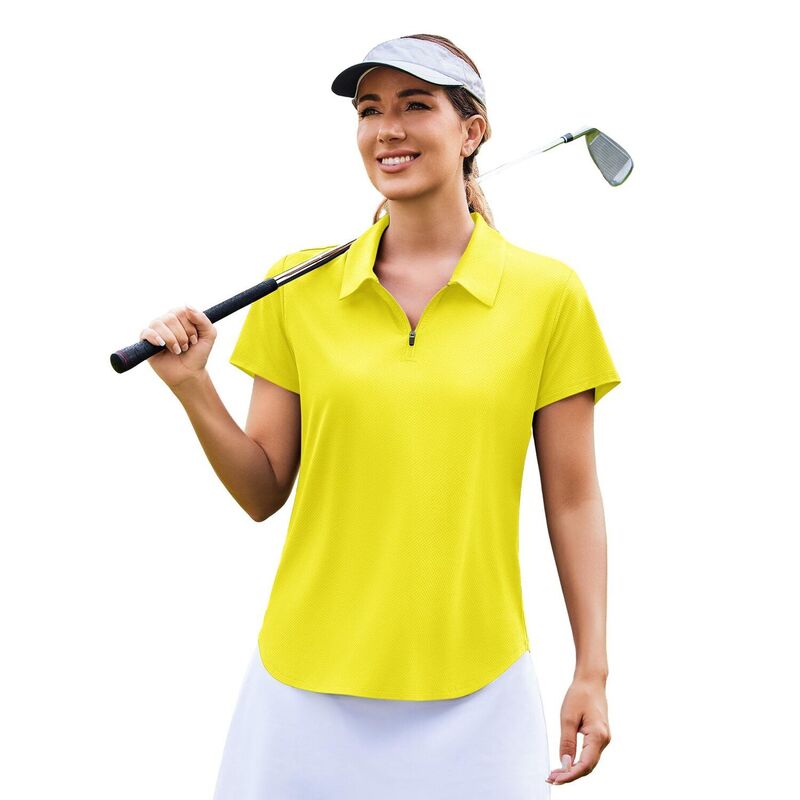 ピンスパーク レディース トップス シャツ Vネック PINSPARK Women'short Sleeve V-Neck Golf Polo Quick Dry Pickleball Tennishirt Yellow イエロー｜ReVida 店