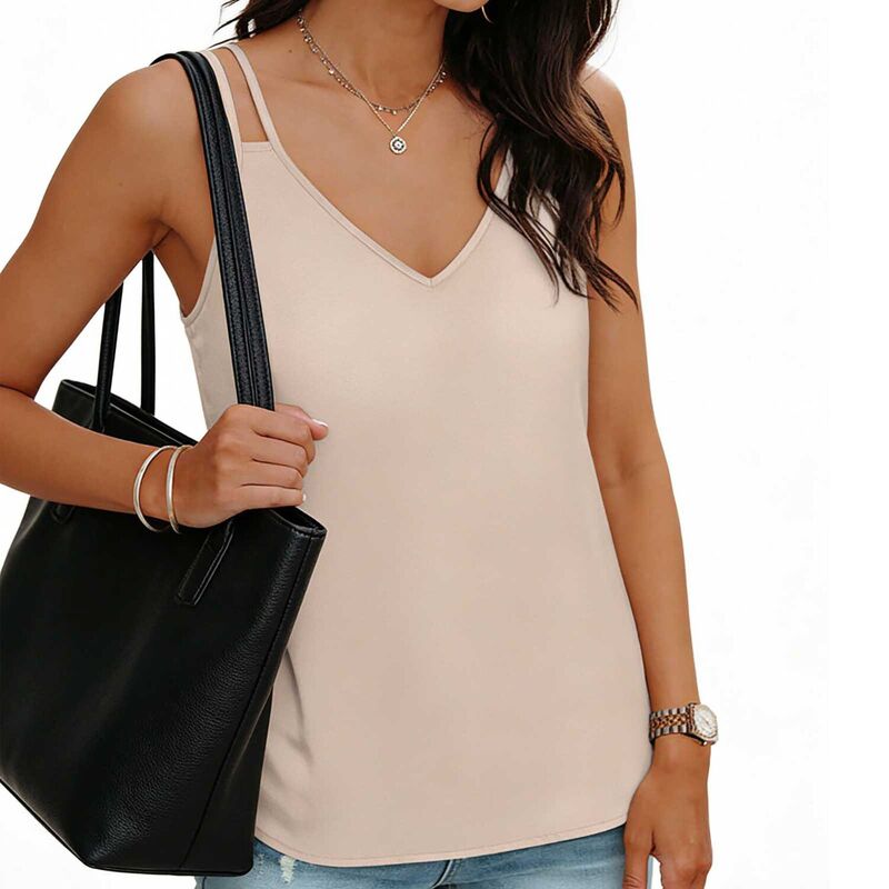 エリートスピリット レディース トップス シャツ Vネック サテン ブラウス EliteSpirit Women's Double Strap V Neck Tank Top, Loose Fit Satin Office Casual Blouse Champagne シャンパン｜ReVida 店