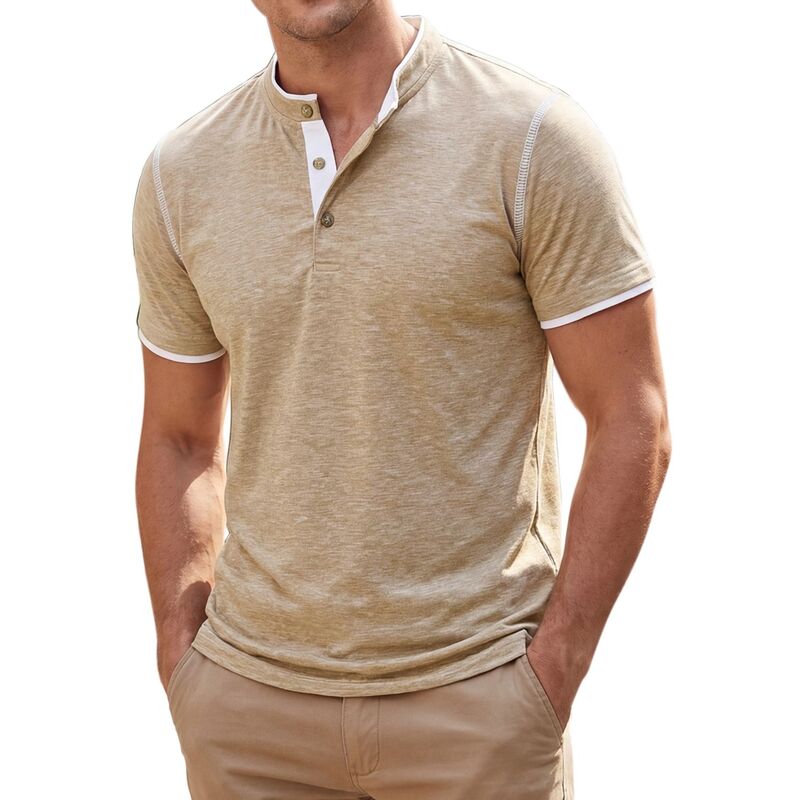 インスパイア シック メンズ トップス Tシャツ コントラスト INSPIRE CHIC Men's Henley T-Shirtshort Sleeve Casual Contrastrim T-Shirts Beige ベージュ｜ReVida 店