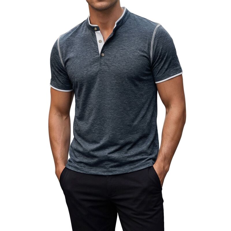インスパイア シック メンズ トップス Tシャツ コントラスト INSPIRE CHIC Men's Henley T-Shirtshort Sleeve Casual Contrastrim T-Shirts Navy Blue ネイビー｜ReVida 店