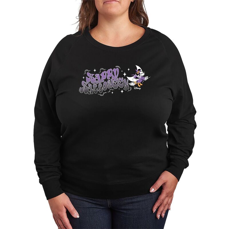 ディズニー レディース トップス Tシャツ プラスサイズ パイル Plusize Disney's Minnie Mouse "Happy Halloween" Witch French Terry Long Sleeve Tee Black ブラック｜ReVida 店