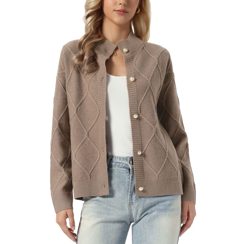 インスパイア シック レディース アウター ニット・セーター ボタンダウン カーディガン ダウン INSPIRE CHIC Allegra K Cardigan Sweater for Women's Casual Button Down Long Sleeve Open Front Sweaters Brown ブラウン｜ReVida 店 8,036円
