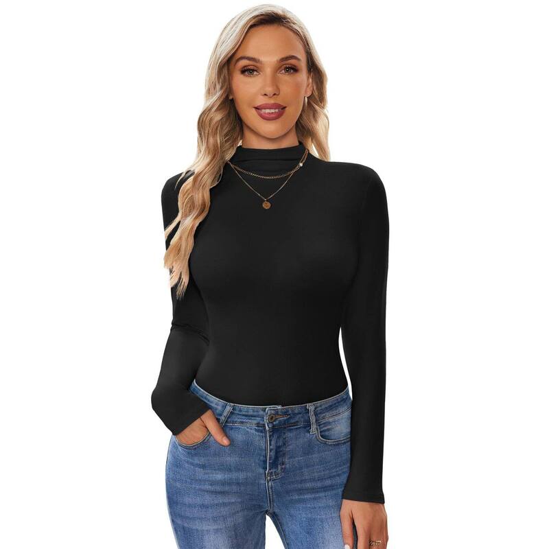 エコアー レディース トップス Tシャツ スリムフィット タートルネック モックネック Ekouaer Womens Turtleneck Shirt Long Sleeve Mock Neck Slim Fitops Base Layer Stretch Undershirts Black ブラック｜ReVida 店