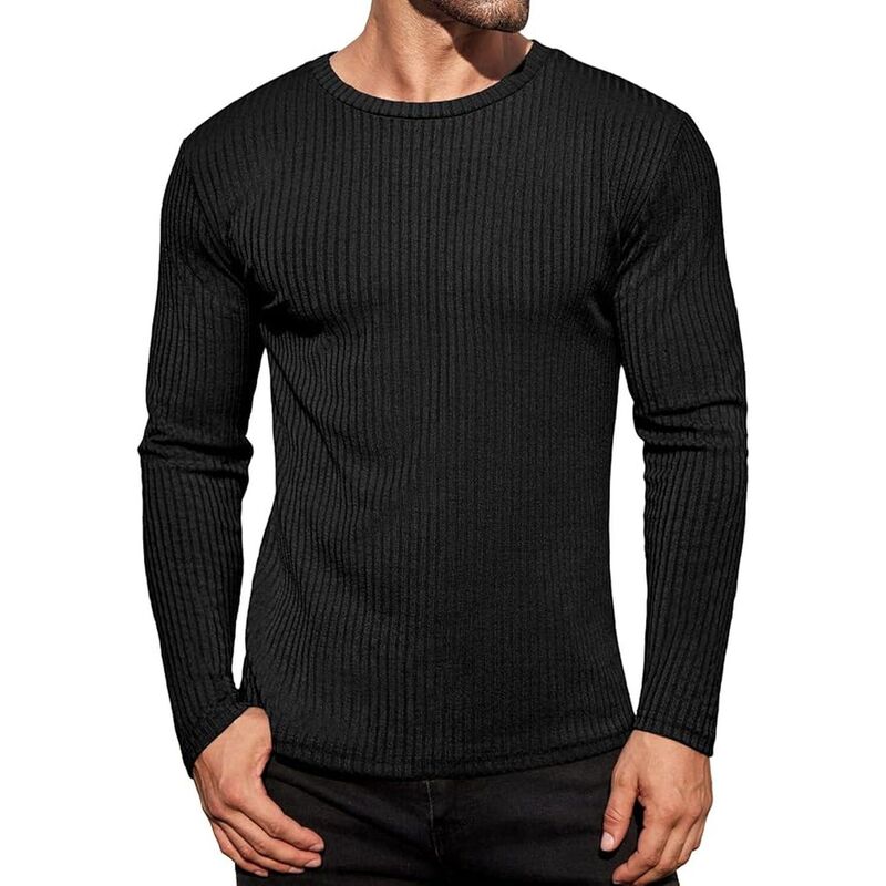 エコアー メンズ トップス Tシャツ クルーネック リブ Ekouaer Mens Long Sleeve Tops Thermal Underwear Shirts Ribbed Crew Neck Loungewear Solid Tightees Black ブラック｜ReVida 店 8,036円