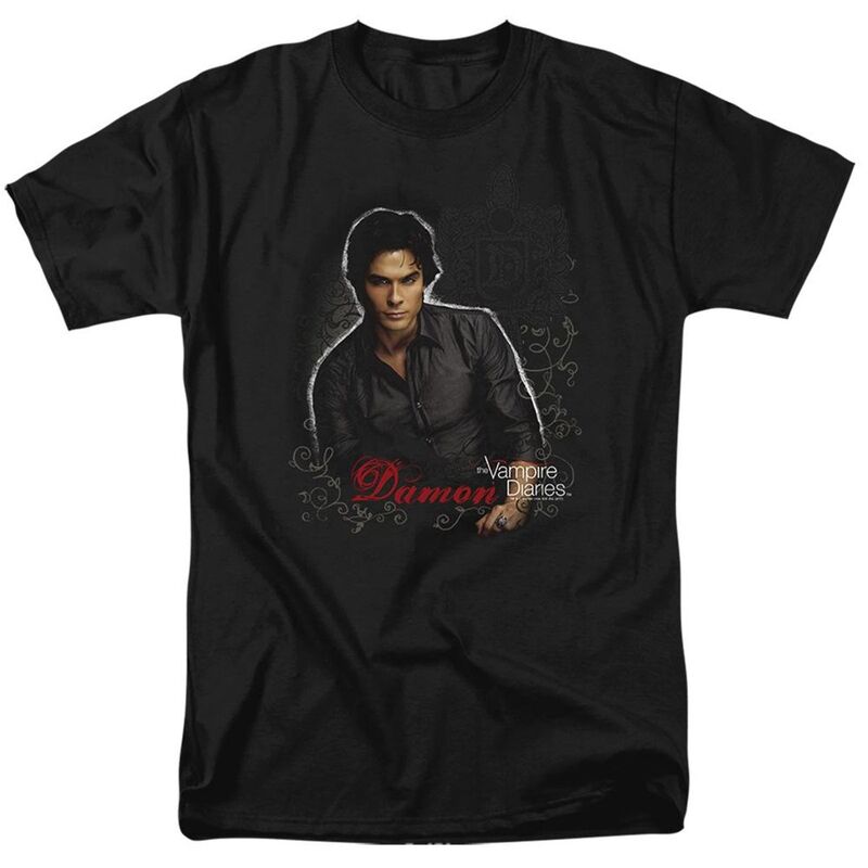 アニメキャラクター メンズ トップス Tシャツ Licensed Character Vampire Diaries Damon Short Sleeve Adult-shirt Black ブラック｜ReVida 店