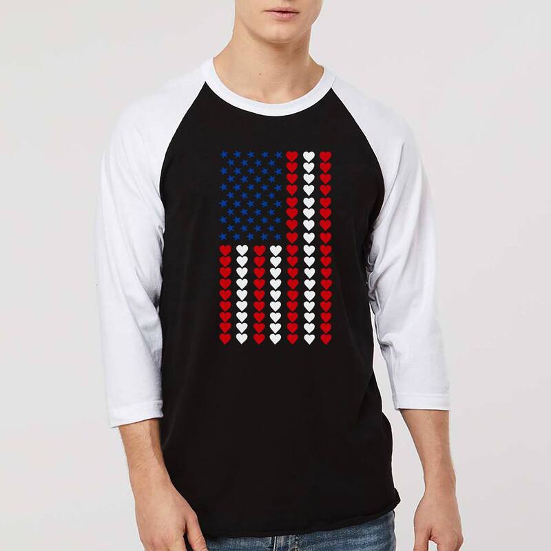 エルエーポップアート メンズ トップス Tシャツ LA Pop Art Heart Flag - Men's Raglan Baseball Word Art-shirt Black White ホワイト|ReVida 店