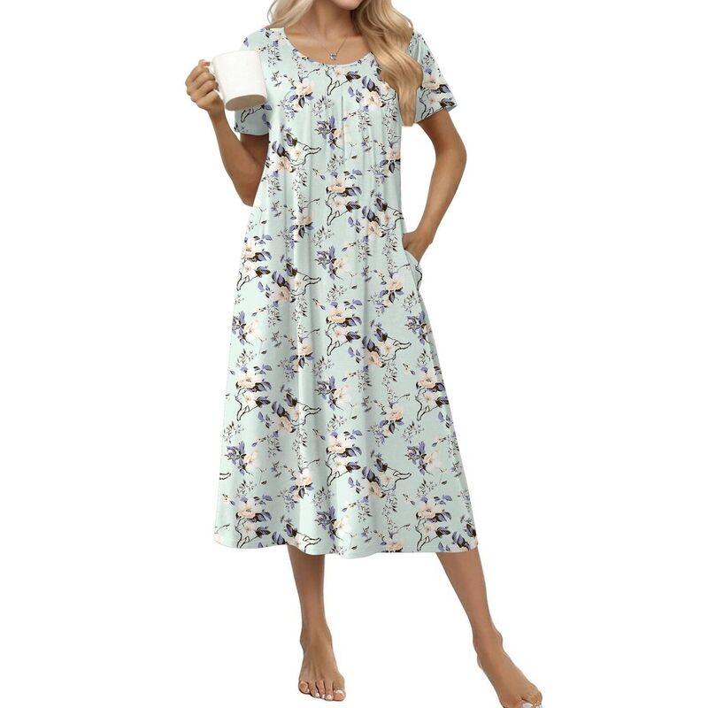 エコアー レディース アンダーウェア ナイトウェア コットン Ekouaer Cottonightgowns for Women Long House Dresses with Pockets Night Gownshort Sleeve Silver Gray White ホワイト|ReVida 店