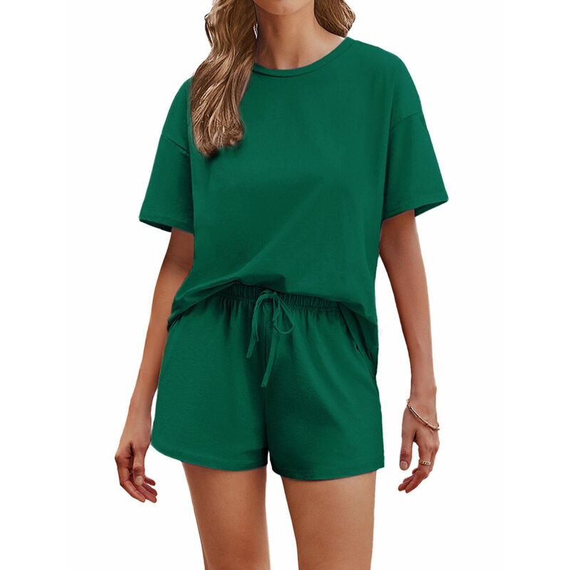 エコアー レディース アンダーウェア ナイトウェア ショートパンツ コットン Ekouaer Cotton Pajamas for Women 2 Piece Lounge Setshort Sleeve Pjshortset Soft Sleepwear Green グリーン|ReVida 店
