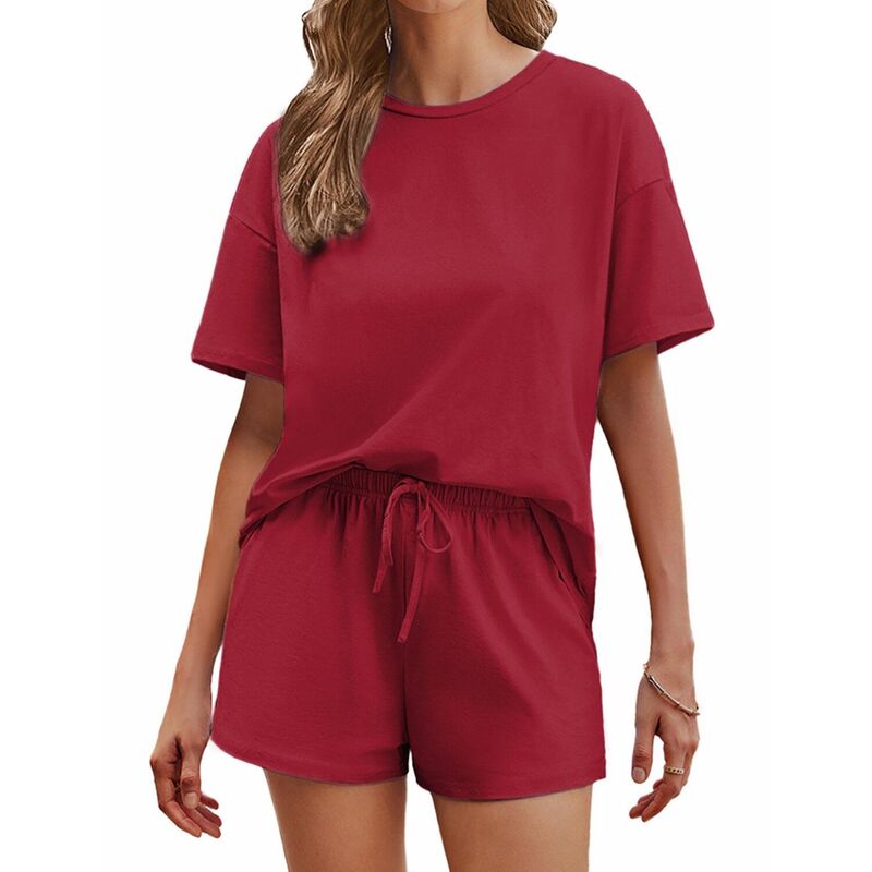 エコアー レディース アンダーウェア ナイトウェア ショートパンツ コットン Ekouaer Cotton Pajamas for Women 2 Piece Lounge Setshort Sleeve Pjshortset Soft Sleepwea red レッド|ReVida 店