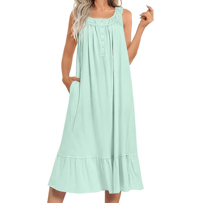エコアー レディース アンダーウェア ナイトウェア ノースリーブ Ekouaer Nightgownsleeveless Nightgown with Pockets Long Ladies Nightdressoft Sleepwear Light Green グリーン|ReVida 店