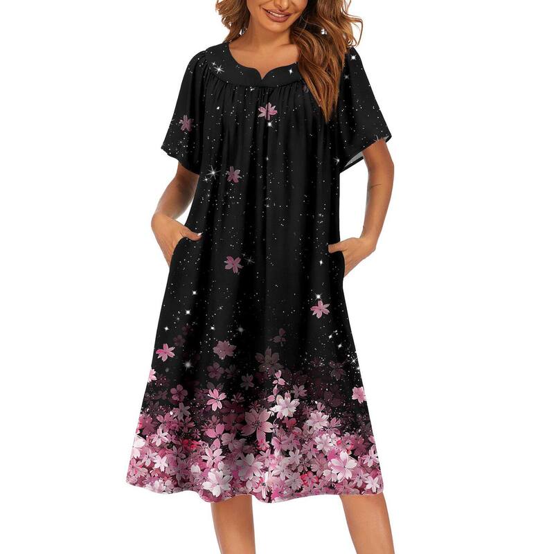 エコアー レディース アンダーウェア ナイトウェア プリーツ Ekouaer Womens House Dresses with Pockets Pleated Mumu Dress Cooling Cherry Blossoms|ReVida 店