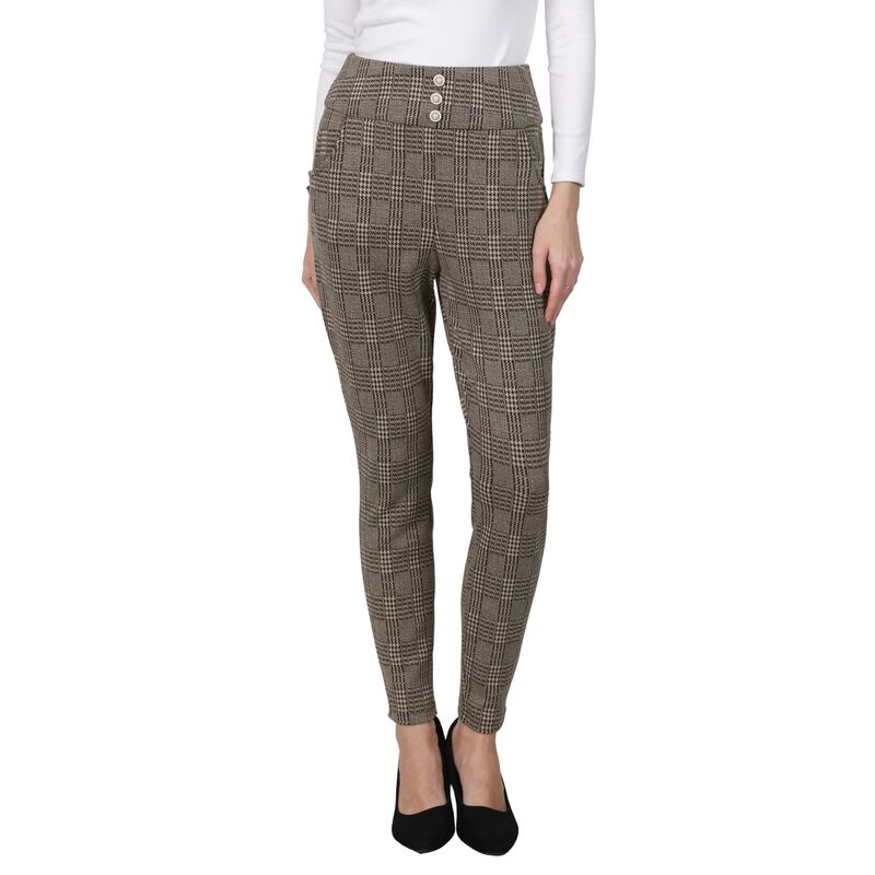 インスパイア シック レディース ボトムス カジュアルパンツ ハイウエスト レギンス INSPIRE CHIC Women's Plaid Skinny Pants High Waist Houndstooth Work Casualeggings Brown ブラウン｜ReVida 店