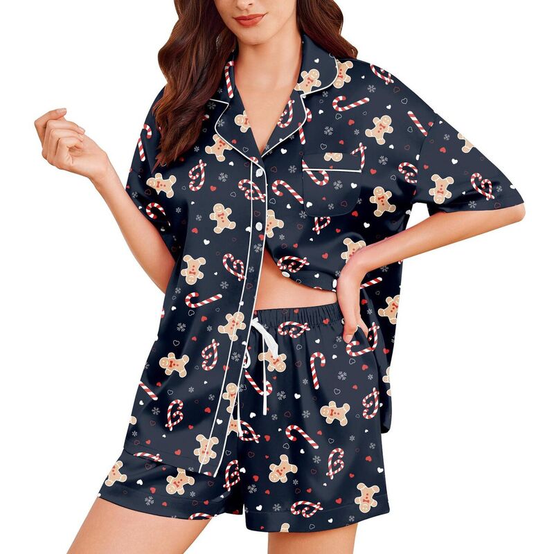 エコアー レディース アンダーウェア ナイトウェア ボタンダウン ショートパンツ ダウン Ekouaer Womens Two Piece Button Down Pj Shorts Bridesmaids Getting Ready Outfits Black Christmas ブラック|ReVida 店