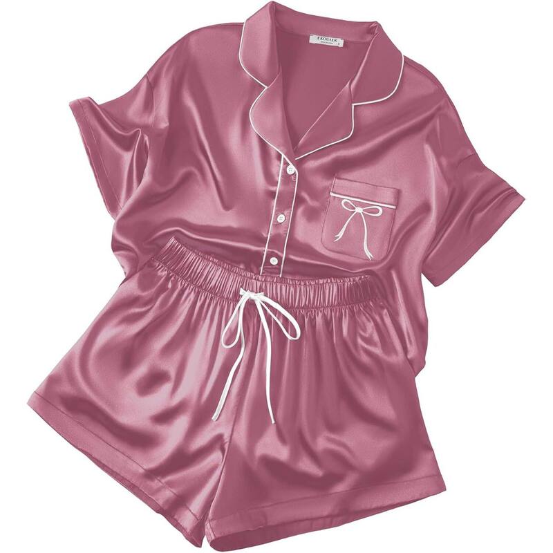 エコアー レディース アンダーウェア ナイトウェア ボタンダウン ショートパンツ ダウン Ekouaer Womens Two Piece Button Down Pj Shorts Bridesmaids Getting Ready Outfits Dee pink ピンク|ReVida 店